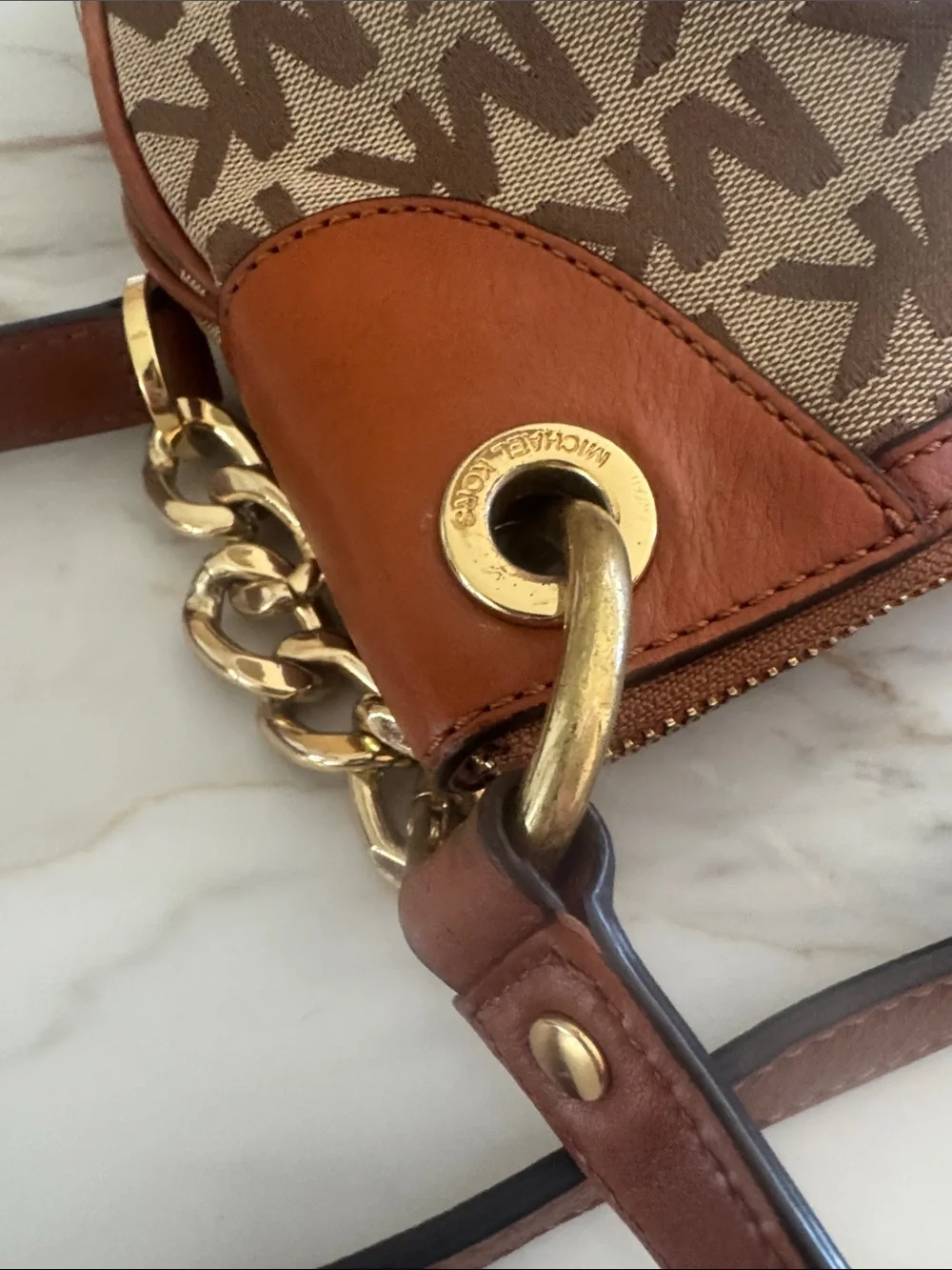 Michael Kors Beige and Brown MK Monogram Crossbody Bag